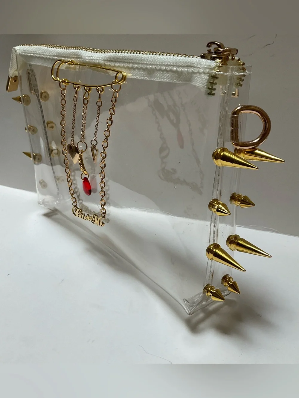 BITE ME Spike Studded Gothic Transparent Bag Crossbody Clear Clutch Gold